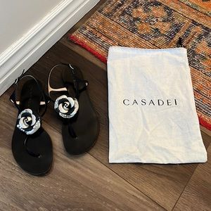 Casadei leather thong sandals rose with rhinestones size 10